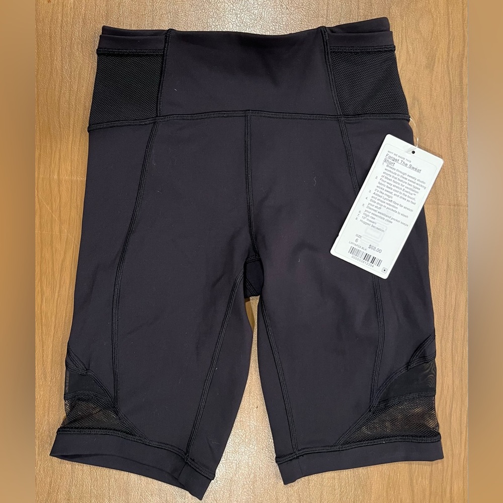 Lululemon Athletica Black Forget the Sweat Bike Shorts 10”, size 6, NWT